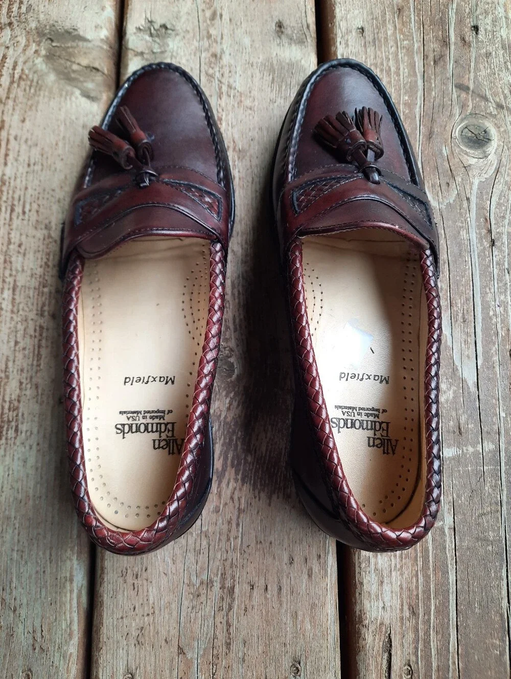 Allen Edmonds Maxfield Burgundy Leather Slip-on Tassle Braided Loafer Size 8.5